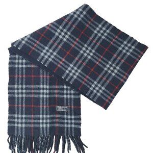 BURBERRY London Vintage Classic Nova Check Knit 100% WOOL Navy Blue SCARF